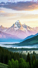 Obraz premium Breathtaking mountain peaks with vibrant sunset clouds, perfect for a scenic mobile wallpaper.