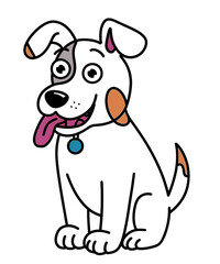 Fototapeta premium Funny cartoon illustration of a happy puppy with a cute, brown and white husky chihuahua mix dog head, isolated on white background, representing a playful and friendly pet breed