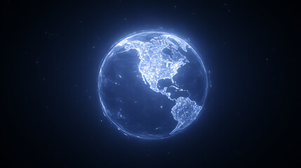 Fototapeta premium Glowing Digital Earth Globe Displaying North and South America Continent Connections Worldwide Network
