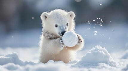 Adorable Polar Bear Cub Playing in the Snow