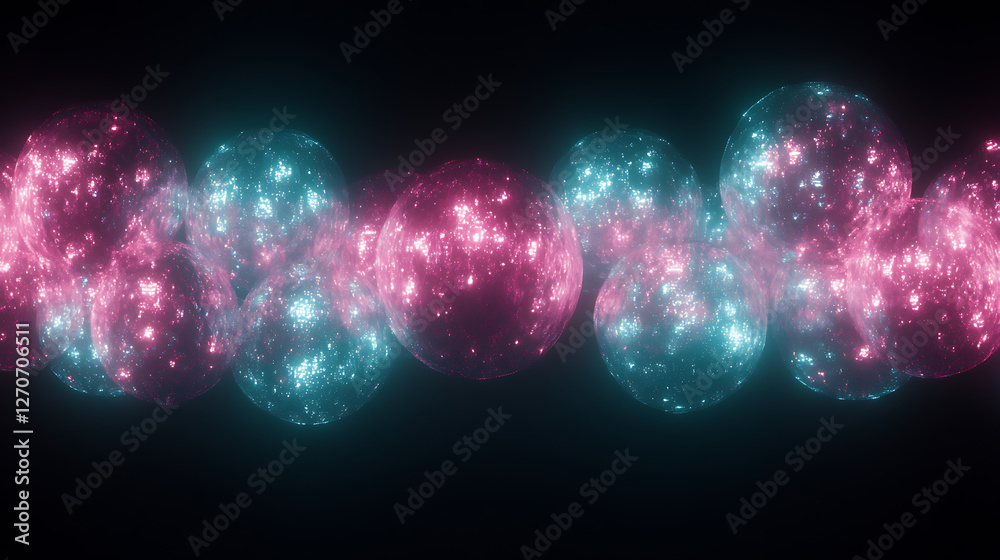 Poster glowing spheres nebula in azure and magenta cosmic array interstellar space abstract