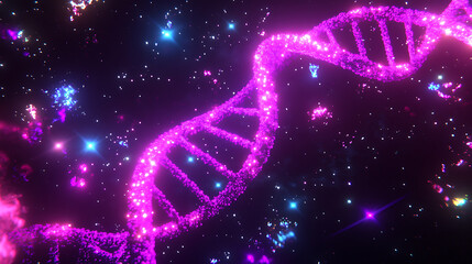 Glowing Strand DNA with Nebula and Stars Sci Fi Biological Information Deep Space Connection