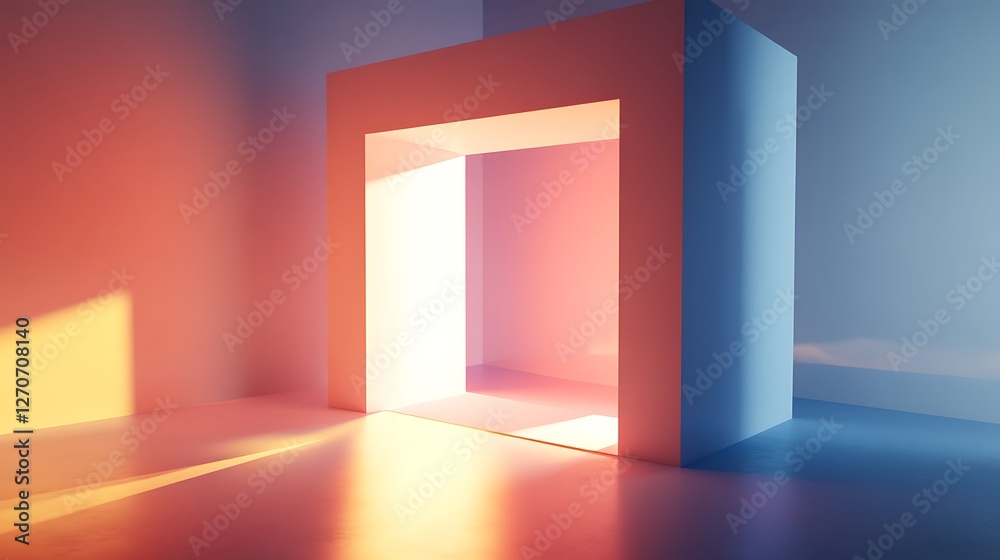 Poster empty room with light through archway; modern architectural design; product display; conceptual