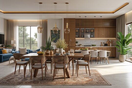 Spacious Open Concept Living and Dining Areas Ideal for Family Gatherings and Entertaining in a Chic Home