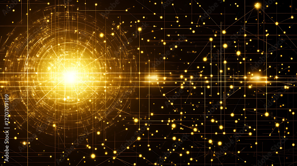 Poster golden circuitry and network connection glowing data transfer tech background backdrop design