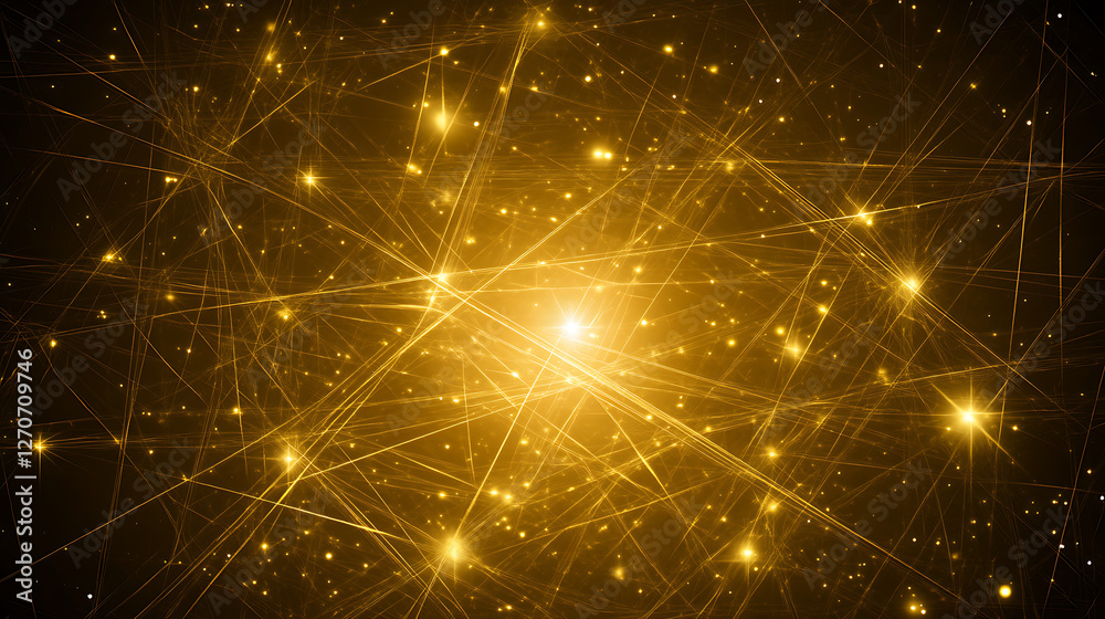 Poster golden connections network of interlinked points and lines forming a web communication system