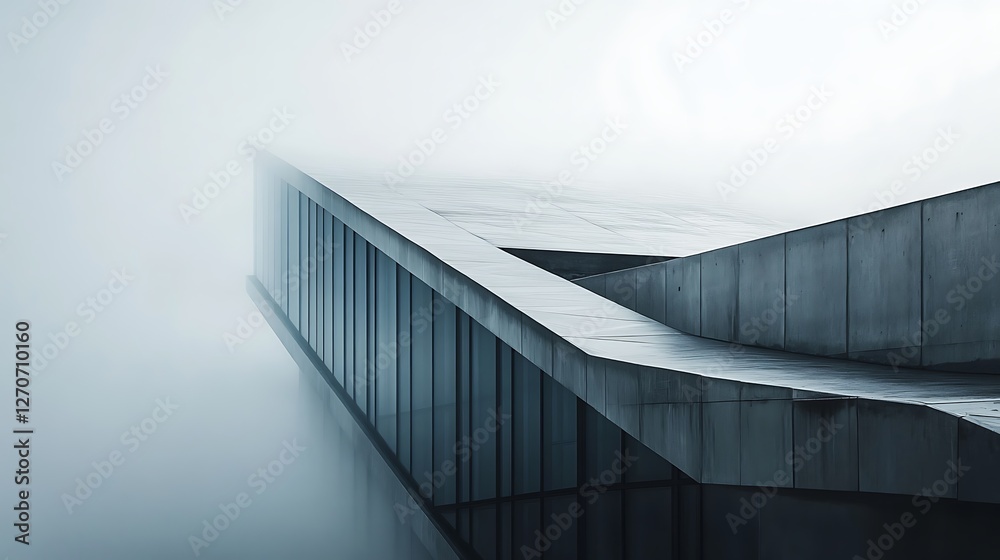 Aufkleber foggy modern architecture building, low angle view, architectural photo, possible use for print and 