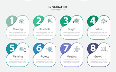 Timeline Creator infographic template. 8 Step timeline journey, calendar Flat simple infographics design template. presentation graph. Business concept with 8 options, gantt vector illustration.