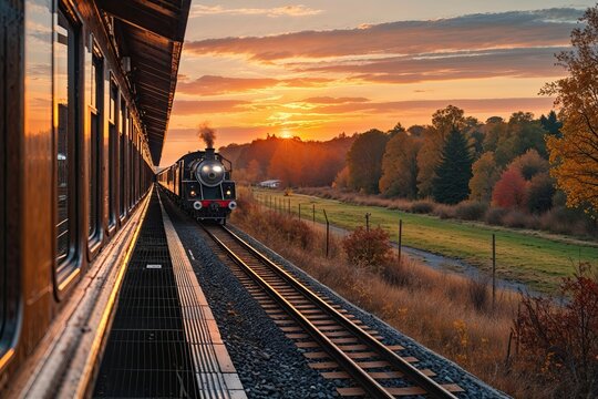 Luxury Train Experience on Peaceful Autumn Afternoon with Stunning Sunset Views