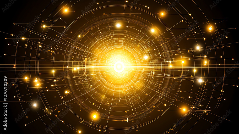 Poster golden data stream network communication technology background with futuristic connection