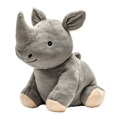 Adorable Soft Toy Rhino in Side View without Shadow, Perfect for Children and Decor, Soft Texture and Cute Expression