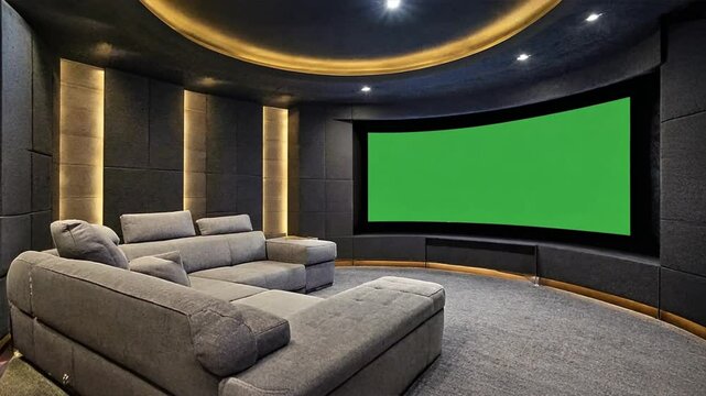mini home theater room interior green screen