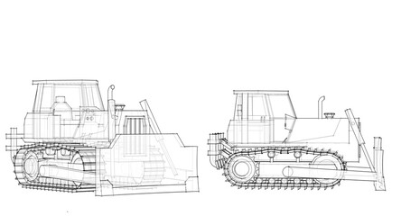 Bulldozer sketch concept 3D illustration