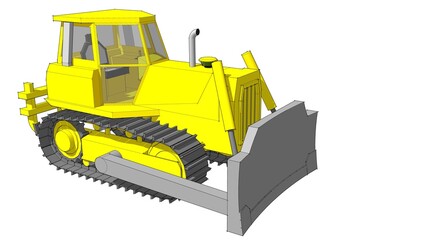 Fototapeta premium Bulldozer sketch concept 3D illustration