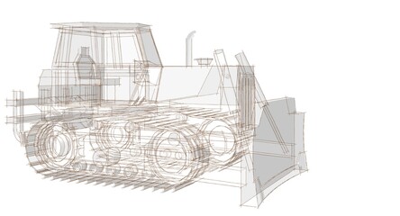 Bulldozer sketch concept 3D illustration