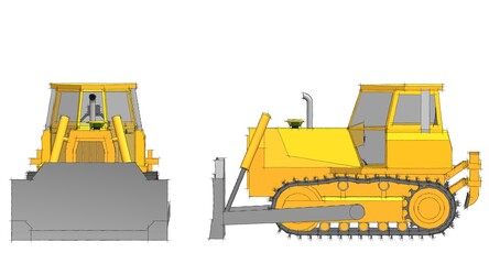 Bulldozer sketch concept 3D illustration