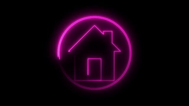 Home icon animation neon on black background Neon line Cool linear animated home ico on black background