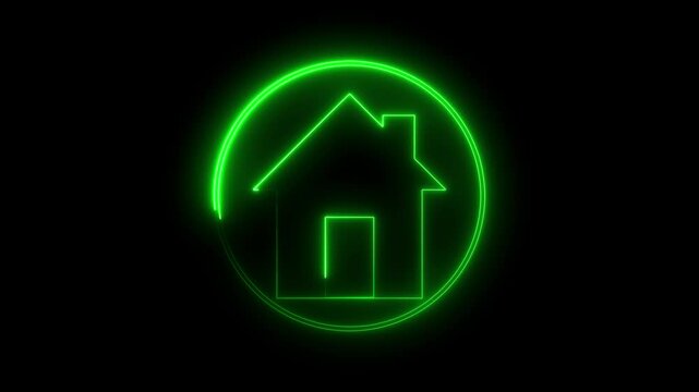 Home icon animation neon on black background Neon line Cool linear animated home ico on black background