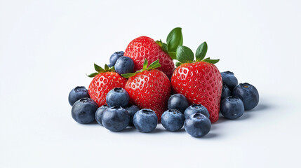 Obraz premium Blueberries, strawberries and raspberries on a white background
