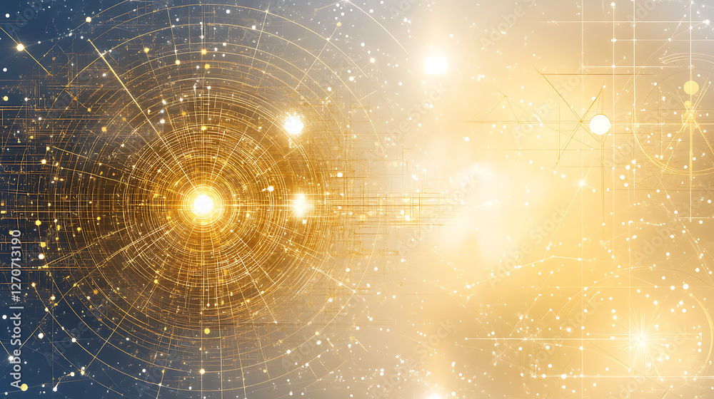 Poster golden light complex tech web pattern artificial intelligence system innovation network
