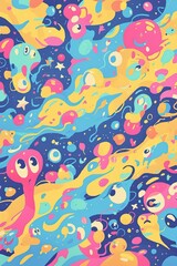 Colorful abstract creatures cosmic swirls, playful background, phone wallpaper