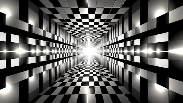 A mesmerizing black-and-white checkerboard tunnel