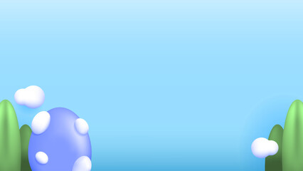 illustration of easter eggs with grass or plant leaves. symbol, nature. happy easter. blue background. decoration and ornaments. background design with minimalist 3d style elements