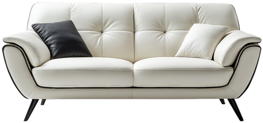 Modern white couch with black accent pillow