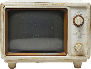 Old vintage microwave on white isolated background.