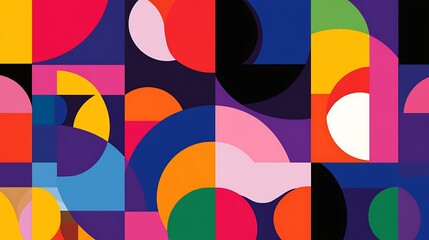 Abstract geometric shapes, vibrant color patterns, graphic design composition