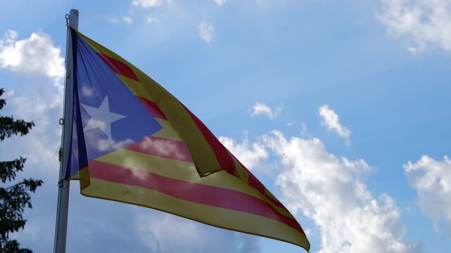 Catalan flag Estelada Blava in the wind