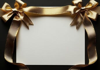 Elegant blank gift certificate with gold ribbons and bows on a dark background for celebrations, special events, holidays, and personal gifting occasions