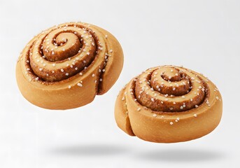 Fototapeta premium Delicious Two Cinnamon Rolls with Sugar Sprinkles Isolated on White Background
