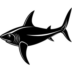 A Stylized Black and White Illustration of a Shark Swimming Gracefully