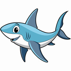 Obraz premium A Happy Cartoon Shark Swimming in the Ocean Depths