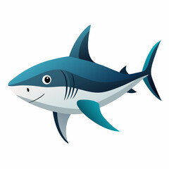 Adorable Cartoon Shark Illustration White Background Happy Smiling Sea Creature