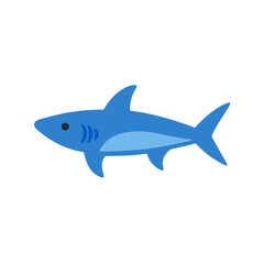 A Simple Cartoon Illustration of a Blue Shark Swimming in the Ocean