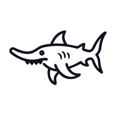 A Simple Line Drawing of a Sawfish Ocean Predator