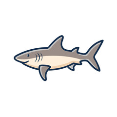 Adorable Cartoon Shark Illustration Grey and Beige Colors Ocean Animal