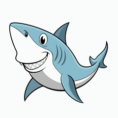 A Happy Cartoon Shark Character Illustration Featuring Big Teeth and a Smiling Face