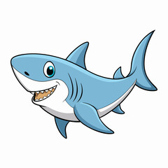 A Happy Cartoon Shark Swimming in the Ocean Depths