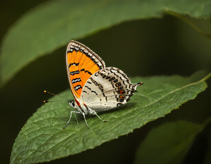 Obraz premium Colorful butterfly resting on a green leaf during a sunny afternoon in a garden