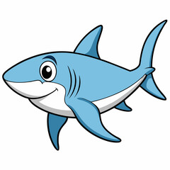 Fototapeta premium A Cartoon Illustration of a Happy Blue Shark Swimming