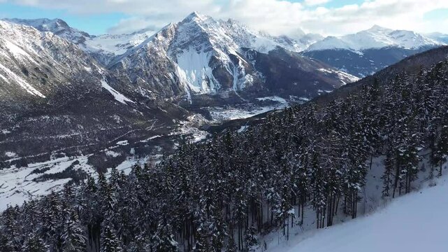 Aerial view of a winter landscape in the Apls near Bormio