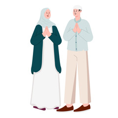 Illustration of Muslim Couple Greeting Each Other