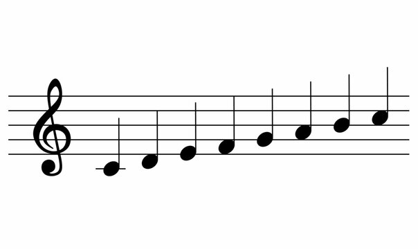 Musical staff with treble clef and ascending notes. Perfect for music education, notation, sheet music, melody, and composition designs. Vector illustration.