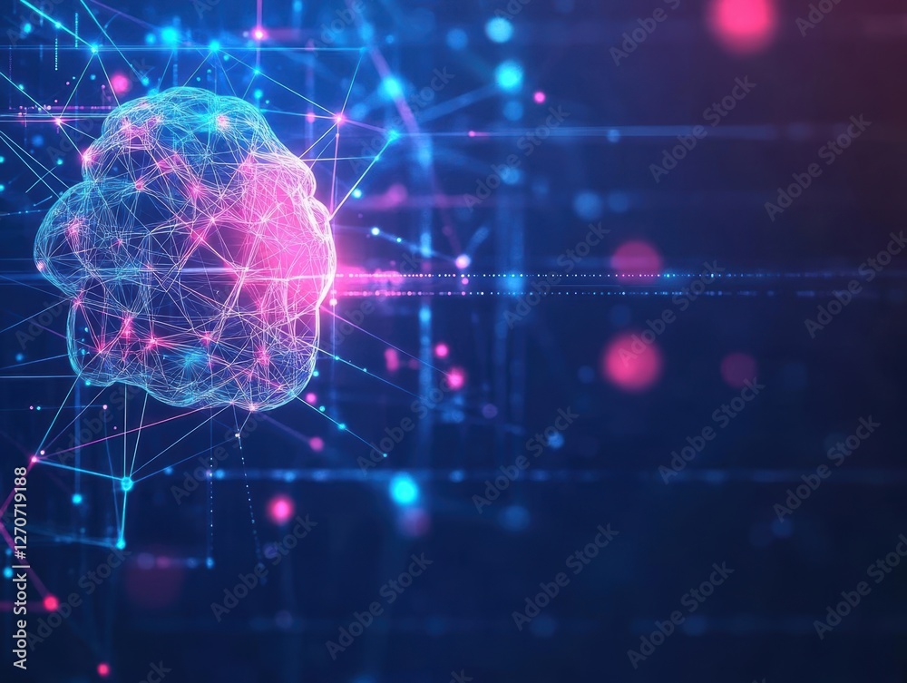 Poster intricate sphere composed of interconnected lines and dots representing a network of ideas and conne
