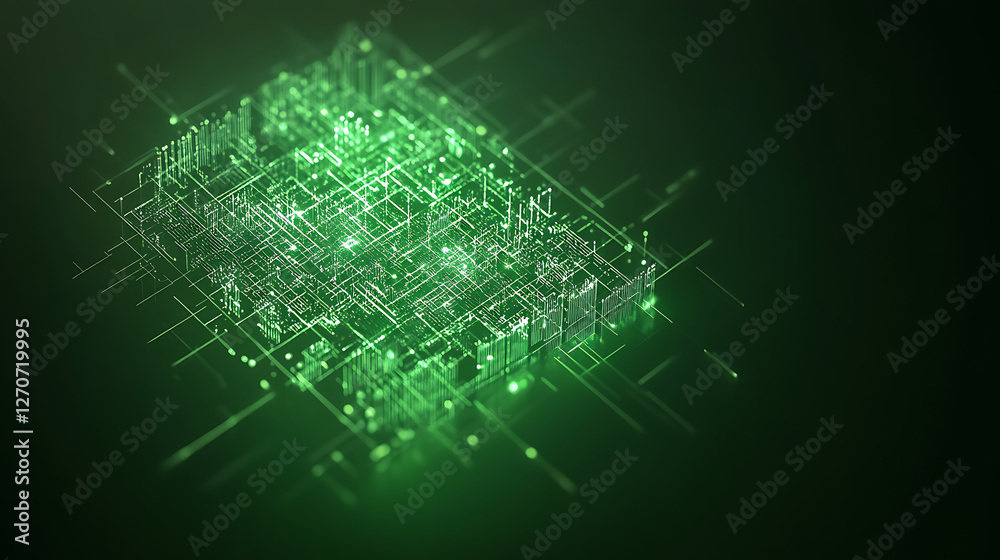 Poster green circuit board abstract technology design with geometric structure and network connection