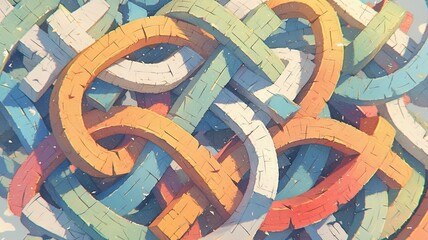 Obraz premium Colorful abstract woven paths, complex design, bright background, ideal for website backgrounds