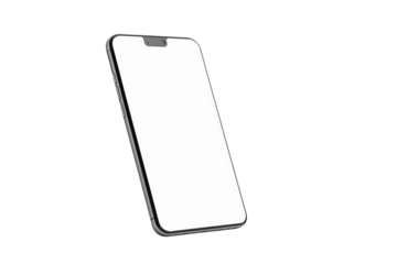 Modern smartphone with blank screen isolated on white background, angled view. Ideal for mockup, template design, or presentation concept. Ai generative